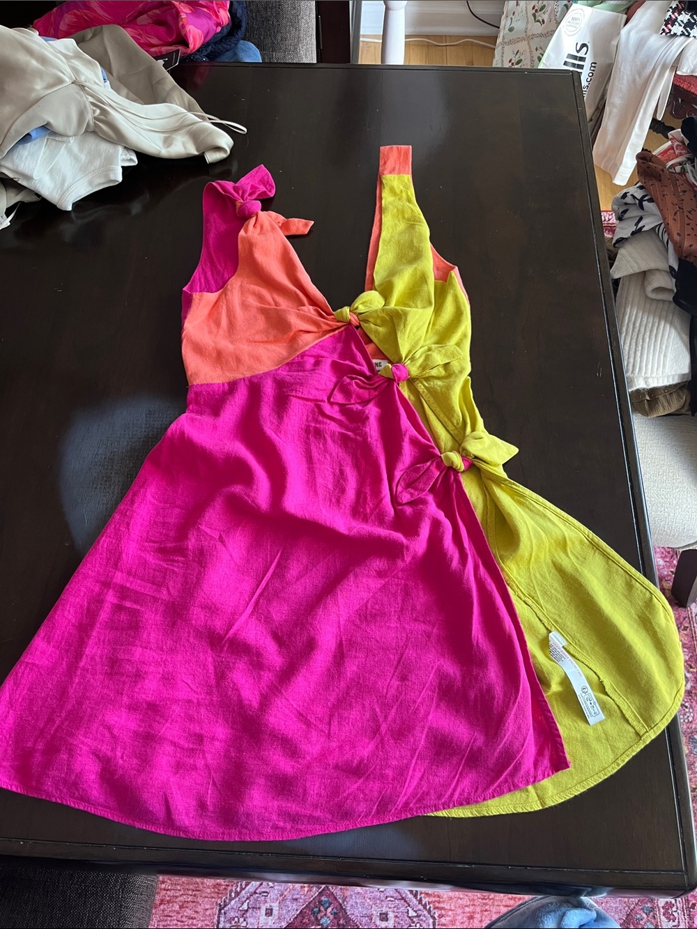 Anthropologie Colorblock Tie-Front Dress - Hot Pink, Coral & Lime